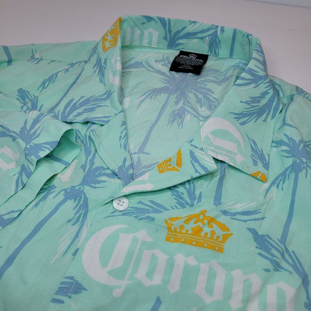 Corona Button Down Shirt Mens Large Light Green NEW Palm Tree Tropical Rayon